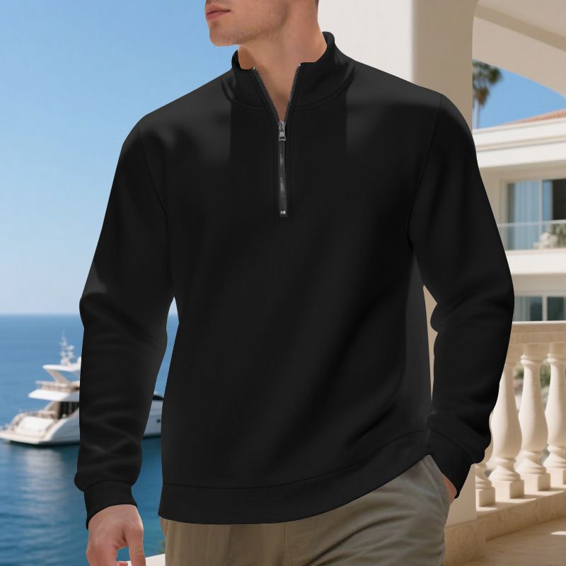 Felpa da uomo con fodera in pile e cerniera a un quarto – Abbigliamento casual invernale caldo ed elegante (S-XXXL, colori a tinta unita)_voghion.com