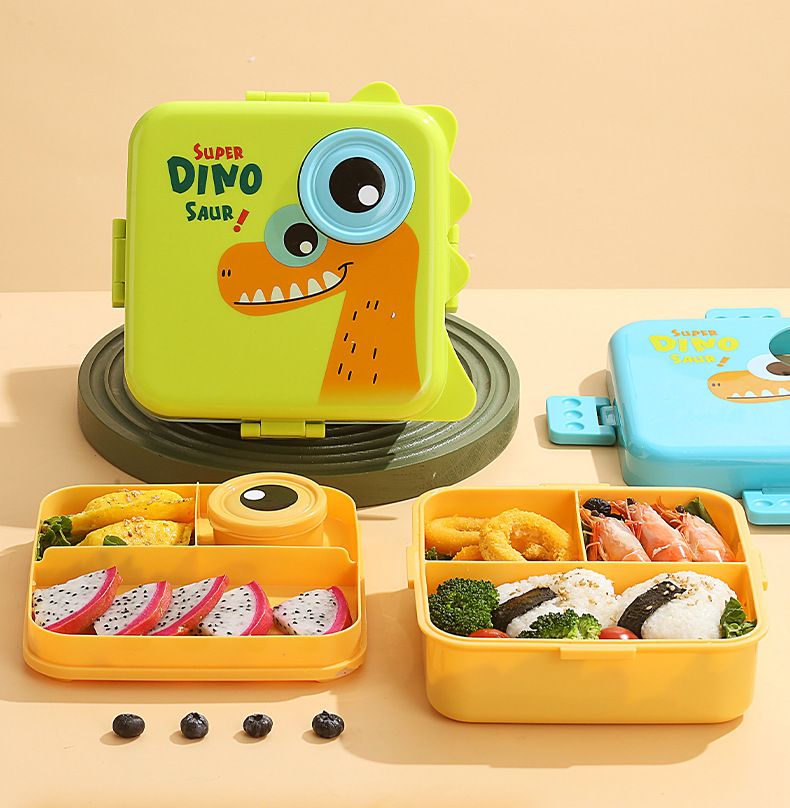 Scatola per il pranzo a forma di dinosauro per bambini e studenti Scatola per il pranzo riscaldabile a microonde Scatola per il pranzo in plastica a doppio strato per insalata all'ingrosso_voghion.com