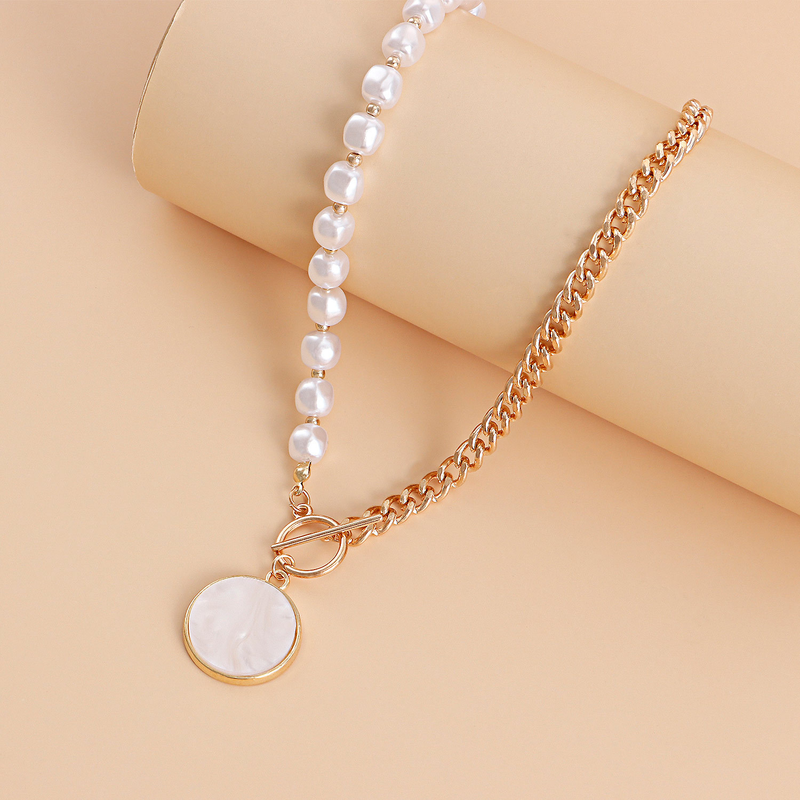 Perlenkette für Frauen, vergoldete Büroklammer-Gliederkette, Halskette mit Knebelverschluss, Halskette mit Caladium-Anhänger für Frauen, Schmuck, Geschenke_voghion.com