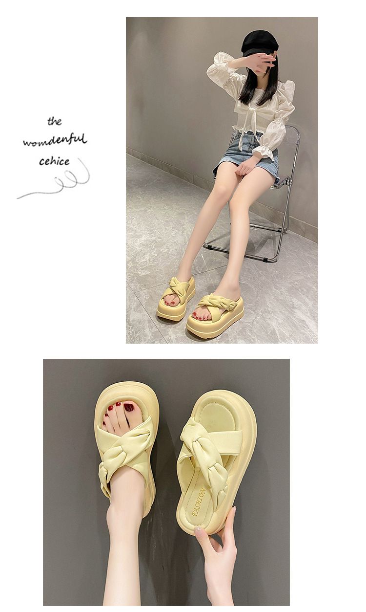 Women's Casual Summer New Thick-Soled Platform Round-Toe One-Strap Sandals Beach Shoes Cross_voghion.com
