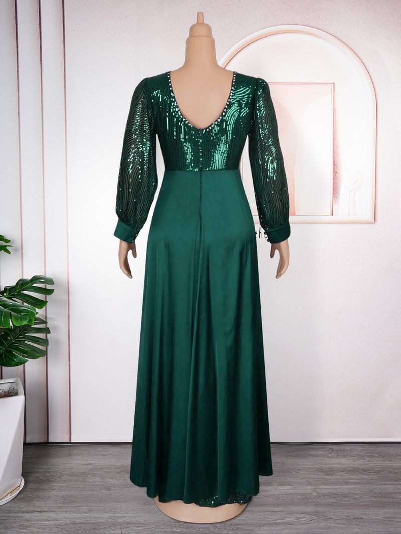 Damenbekleidung V-Ausschnitt Pailletten Abendkleid langer Rock Plus Size Damenbekleidung Hot Diamond zweiteiliges Kleid_voghion.com