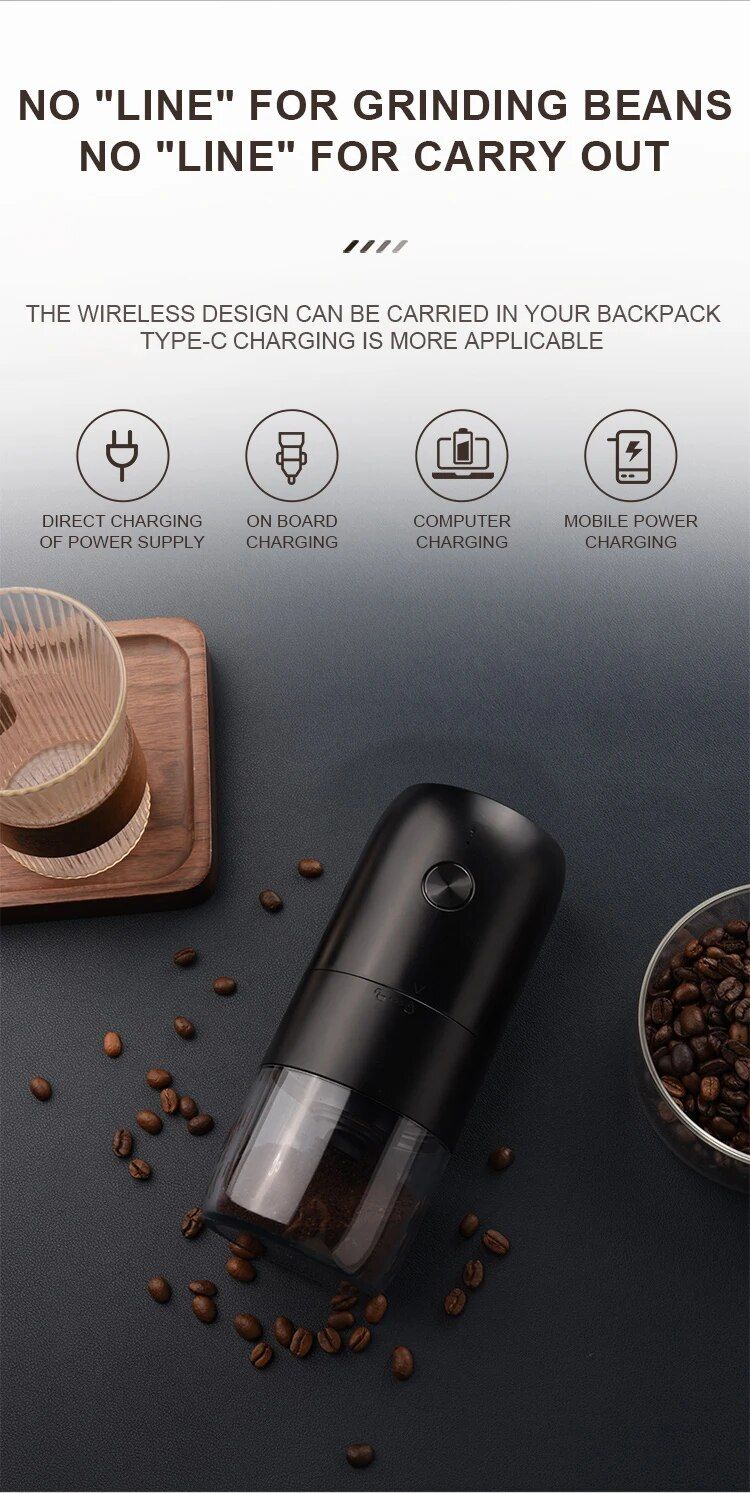 Elektrisk kaffekvarn USB Type-C Laddning Mini kaffekvarn Espresso Kryddkvarn för Droppkaffe Kök_voghion.com