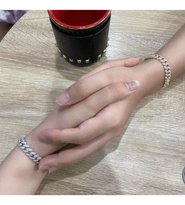 Cuban Chain Bracelet Men's Hip Hop Couple Sterling Silver Simple Fashion Brand Inlaid with Full Diamond Heavy Craft_voghion.com