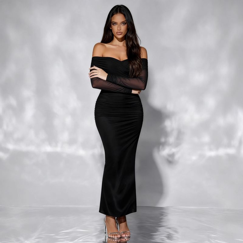 Robe de soirée élégante en maille à épaules dénudées – Robe de cocktail coupe ajustée pour femme (S-XL)_voghion.com