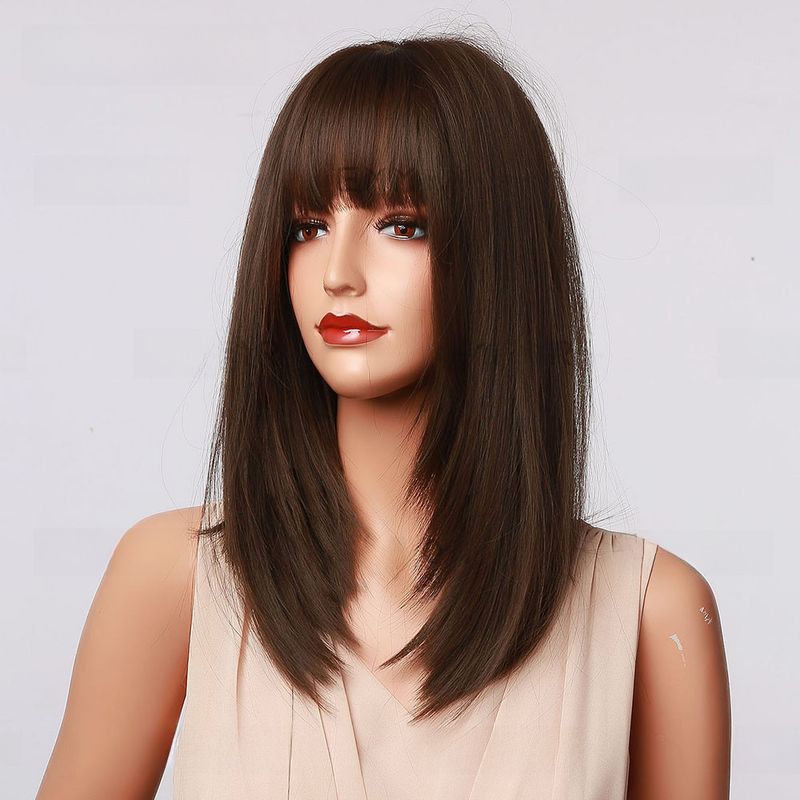 Black brown shoulder-length straight hair tail curl face shape high temperature silk_voghion.com