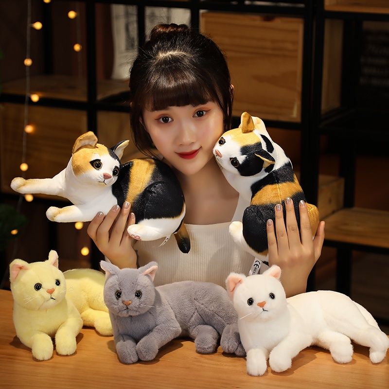 Plush Cat Realistic 31cm Doll Soft Stuffed Kitten Toy In Pure Grey White Yellow And More For Pet Kids Collection_voghion.com