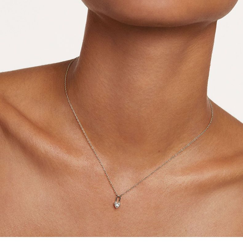 Diamond Lock Heart Key S925 Sterling Silver Necklace Niche Design Sense Light Luxury High End_voghion.com