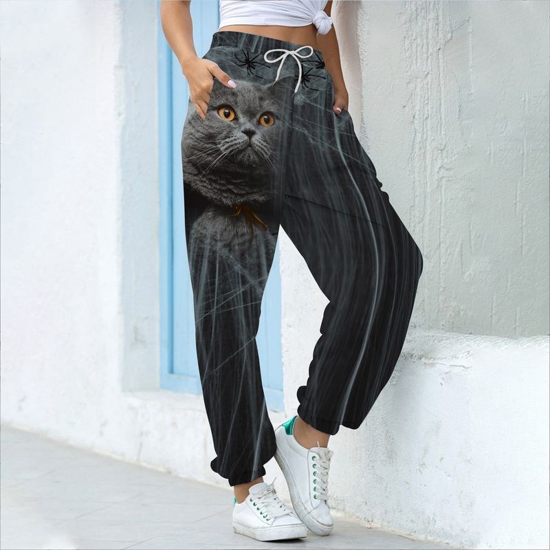 Pantaloni casual versatili a vita alta con gamba larga e stampa digitale 3D Halloween Series 2023 da donna_voghion.com