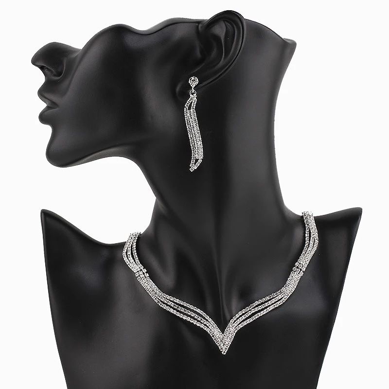 Luxus Kristall Braut Bijouen Set Strass Hochzäitskleed Banquet Zirkon Kette Halskette Ouerréng Sets Damen Accessoiren_voghion.com