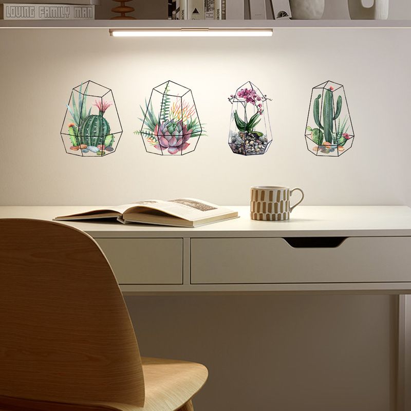 4pcs green plant cactus self-adhesive PVC CH81394 cage flower living wall sticker_voghion.com