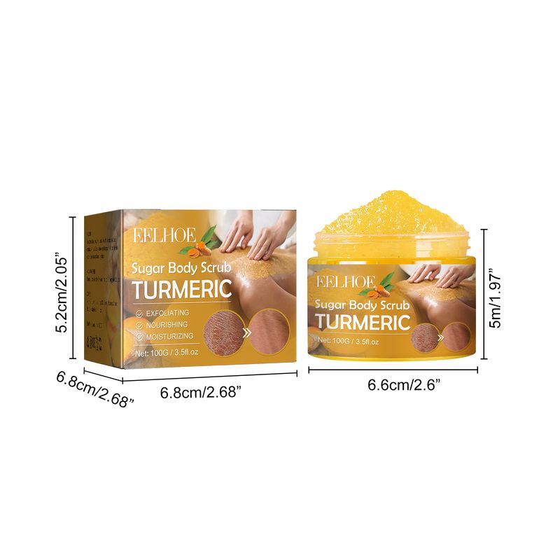 EELHOE Turmeric Sugar Body Scrub, Fade Acne Mark Moisturizing Refreshing Smooth Tender Skin Cleansing Body Exfoliating Scrub_voghion.com