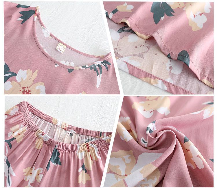 Damen-Nachtwäsche, Baumwoll-Seiden-Pyjama, Sommer, dünn, kurzärmelig, zweiteilig, Sommer, Kunstbaumwolle, für Mütter mittleren Alters, Heimkleidung, Outdoor-Kleidung_voghion.com