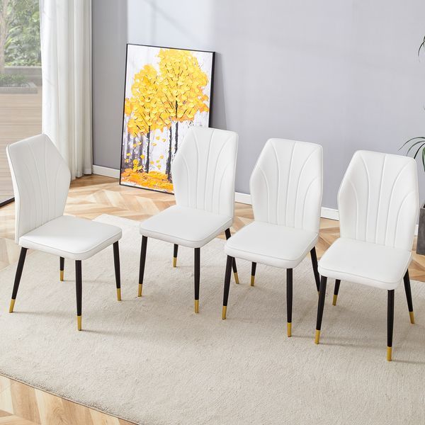 4 Modern Dining Chairs With Stylish PU Patterned Backrest And Black Metal Legs For A Comfortable Home Experience In The Kitchen, Bedroom And Office._voghion.com