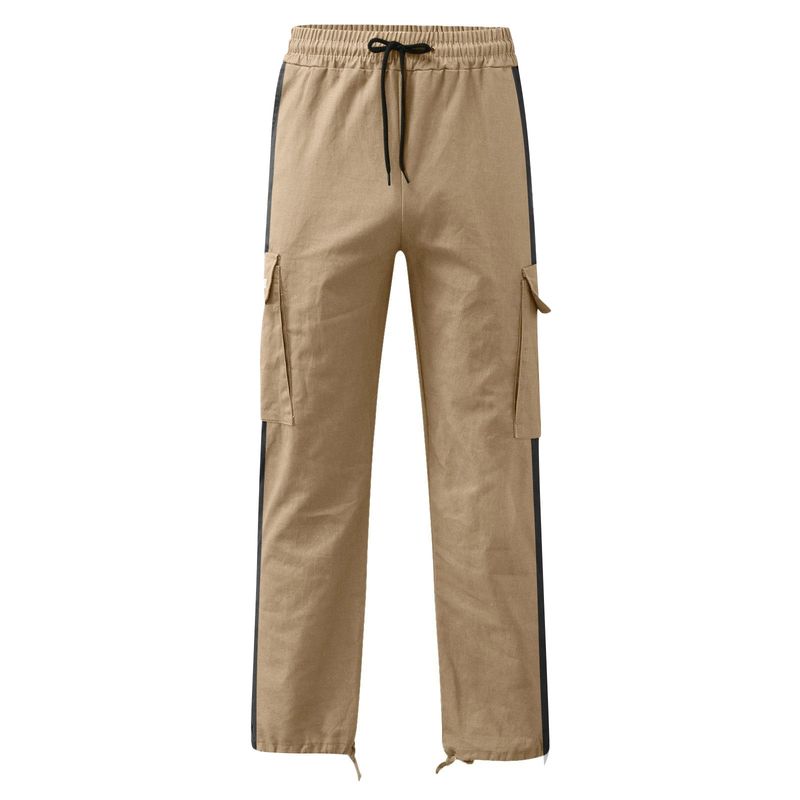 Pantaloni cargo da uomo nuovi, primavera-autunno 2025, con coulisse e design a blocchi di colore_voghion.com