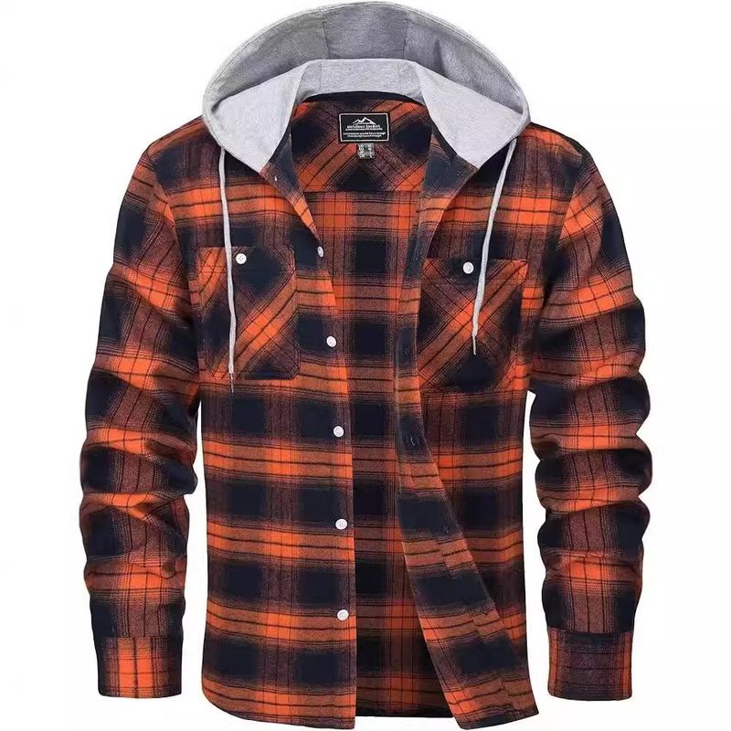 Herrenbekleidung Herbst und Winter Heißes Herren Flanellhemd Baumwolle Langärmliges Kariertes Hemd Lässiges Kapuzenhemd_voghion.com