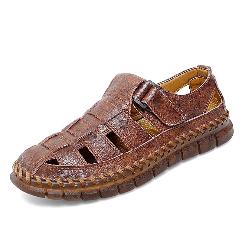 Sapatos masculinos casuais de verão com buracos ocos e transmissão ao vivo, sandálias de um passo_voghion.com