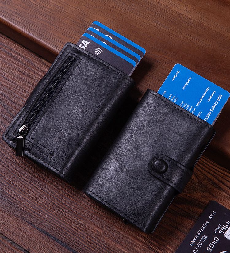 RFID-blockierendes Kreditkartenetui – Schlanke Geldbörse aus PU-Leder mit Aluminiumrahmen für Damen und Herren_voghion.com