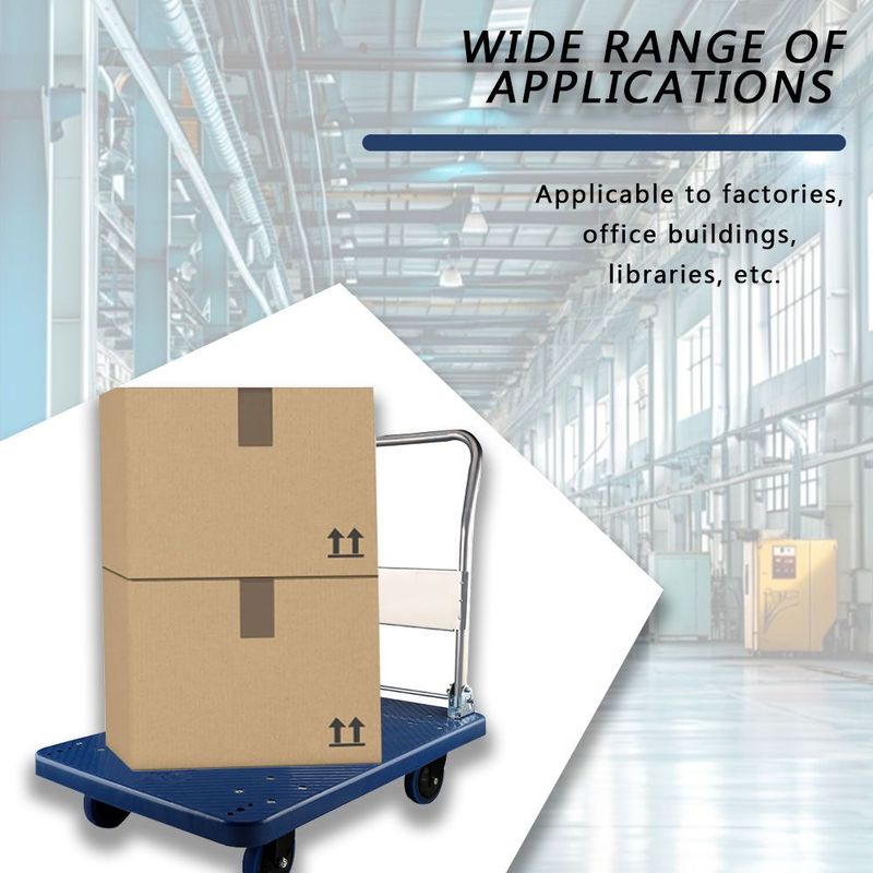 Ultra Quiet Plastic Flatbed Car, 330.69LB Load-bearing Capacity, 360 Degree Rubber Wheels, Manual Moving Platform Car For Heavy Objects, Suitable For Factories And Workshops, Dark Blue_voghion.com