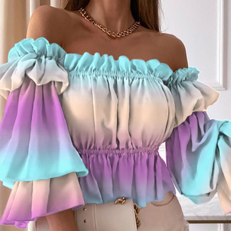 Camicie stampate con spalle scoperte per le feste da donna, 10 colori_voghion.com