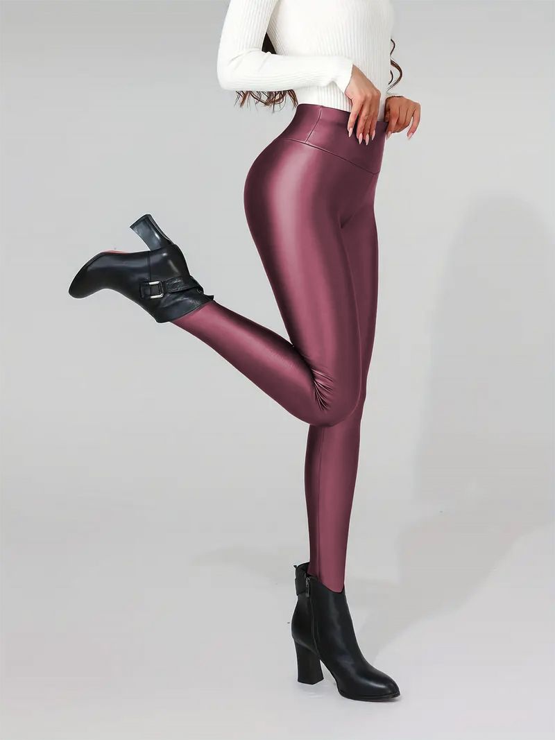 Leggings für Damen, um als Oberbekleidung schlank auszusehen, hoch taillierte, eng anliegende Hose aus dickem PU mit Samt_voghion.com