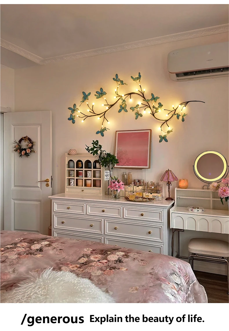 Luce LED flessibile a forma di rattan, farfalla, fiore, foglia, decorazione d'interni, decorazione da parete, luce d'atmosfera romantica_voghion.com