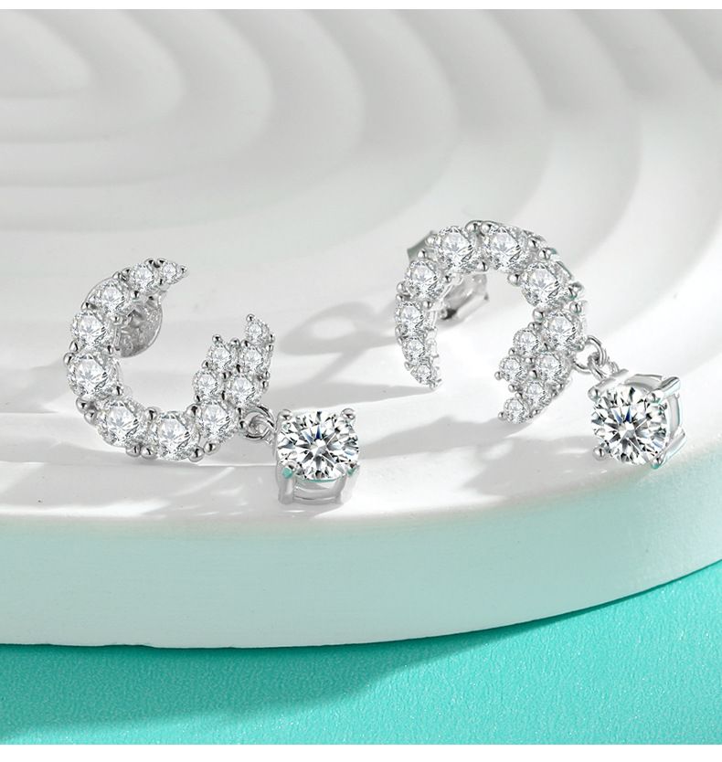 Orecchini in argento sterling, orecchini a mezzaluna in moissanite, orecchini a bottone con diamanti, lusso leggero, nicchia squisita, orecchini femminili di celebrità di Internet_voghion.com