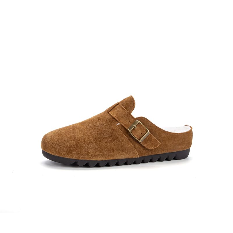 Nuove scarpe in pelle di vacchetta con fodera in pile, metà in vera pelle piatta e spessa per donna, comode scarpe da esterno slip-on_voghion.com