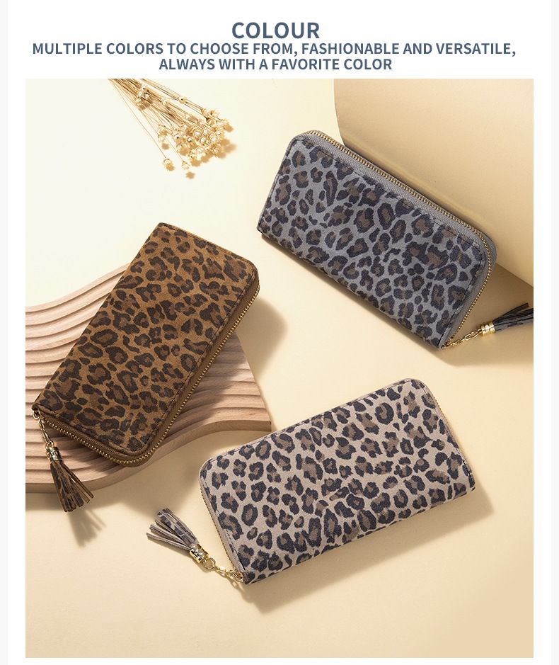 Carteira longa de luxo com estampa de leopardo e bloqueio RFID – Bolsa de couro genuíno fina com zíper e compartimentos para vários cartões para mulheres_voghion.com