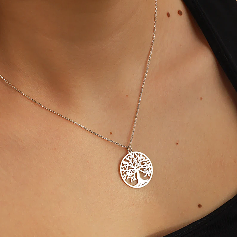 Hot sales Tree of Life Pendant, Stainless Steel Necklace for Men and Women, Silver Chain, Necklace, Jewelry, Collar, Arbol de la_voghion.com