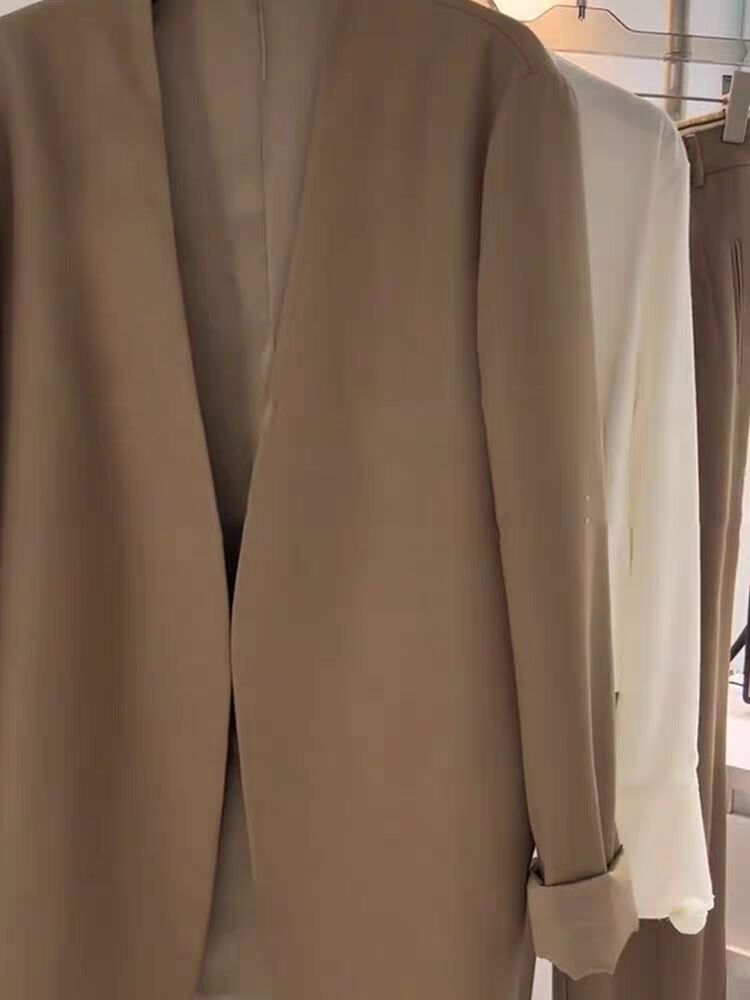 Conjunto de traje de talla grande para mujer, primavera y otoño, holgado, informal, formal, de dos piezas, con pantalones anchos y blazer pequeño._voghion.com