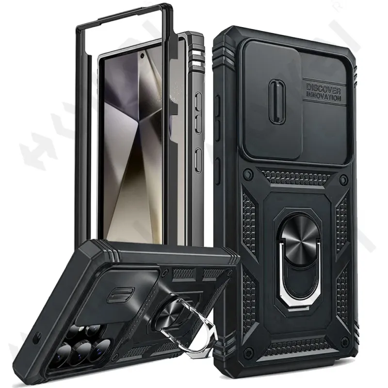 Hülle fir Samsung Galaxy S25 S24 S23 S22 Ultra Plus A55 A56 A36 FE 4G 5G Slider Kamera Schutz 360 Vollschutz Klammer Cover_voghion.com