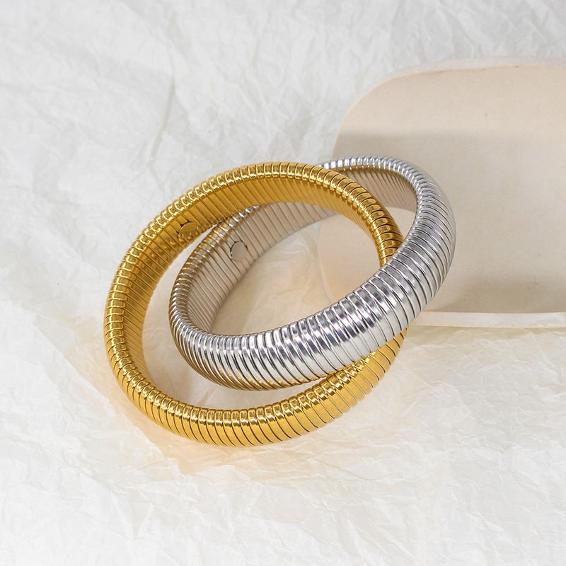 Joias femininas de aço inoxidável, moda, anel duplo, pulseira de ouro, personalidade, estilo simples e frio, aço titânio, joias retrô_voghion.com