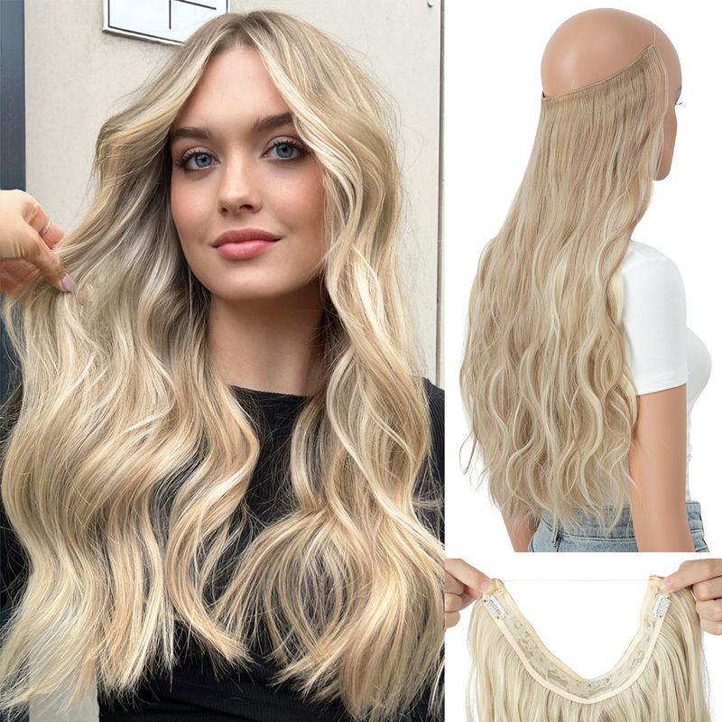 parrucca alla moda parrucca femminile pezzo unico pezzo di capelli Big Wave capelli lunghi e ricci pezzo di estensione dei capelli in fibra chimica senza cuciture_voghion.com