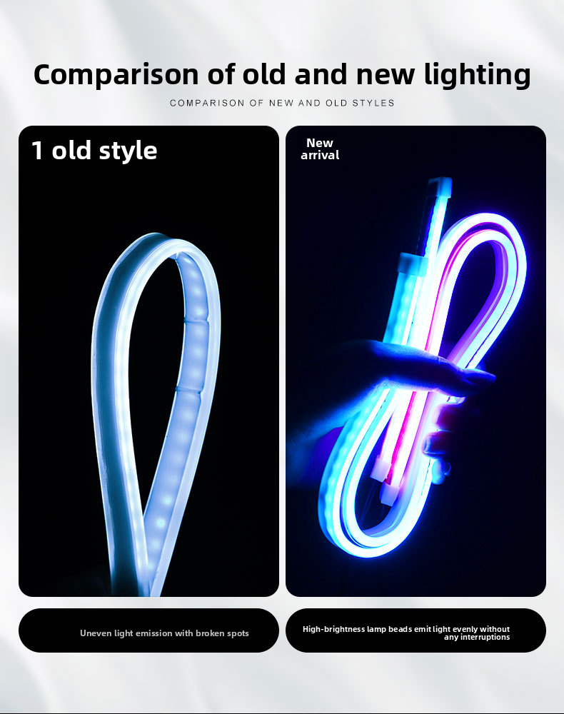Striscia luminosa per luci diurne colorate RGB per auto, controllo Bluetooth tramite APP, 30 cm, 45 cm, 60 cm_voghion.com