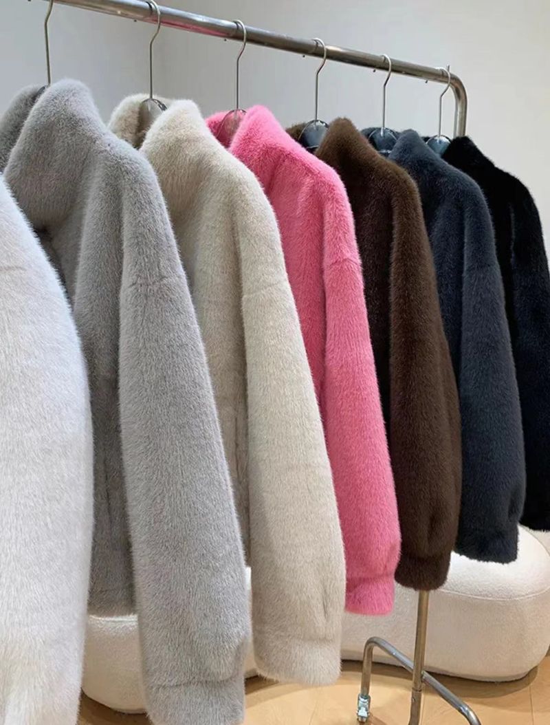 Cappotto in pelliccia sintetica in velluto di visone dorato da donna, con collo alto corto, giacca invernale ecologica in pelliccia sintetica_voghion.com