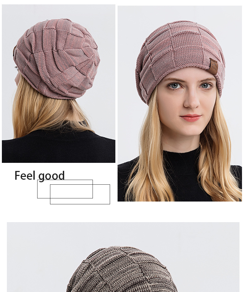 9875 Autumn/Winter Plush Mixed Color Versatile Woolen Knitted for Warm Fashion Pullover Winter Women's Hat_voghion.com