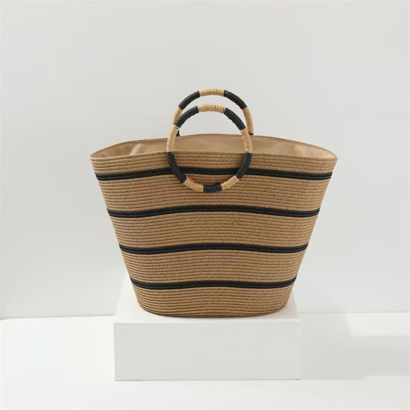 Borsa da donna in paglia, da spiaggia, intrecciata a mano, grande capacità, borsa da viaggio in corda di carta_voghion.com