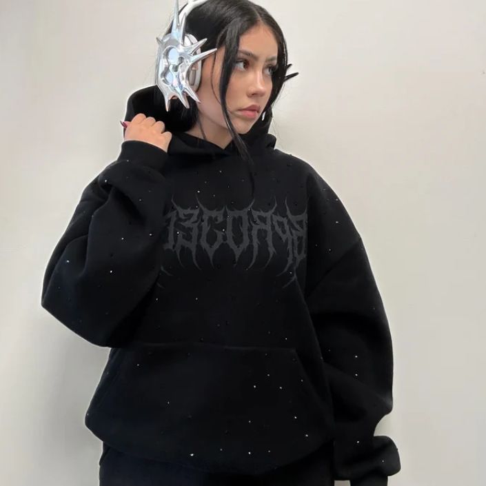 Gothic Style Langarm Harajuku Sweatshirt mit Strass Print, Wunderschöner Hip-Hop Herbst Winter Paar Hoodie_voghion.com