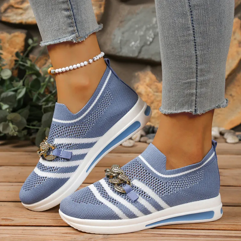 Nuova scarpa singola grande con tacco a spillo in catena di metallo, suola spessa, traspirante e leggera, in rete, per scarpe casual da donna_voghion.com
