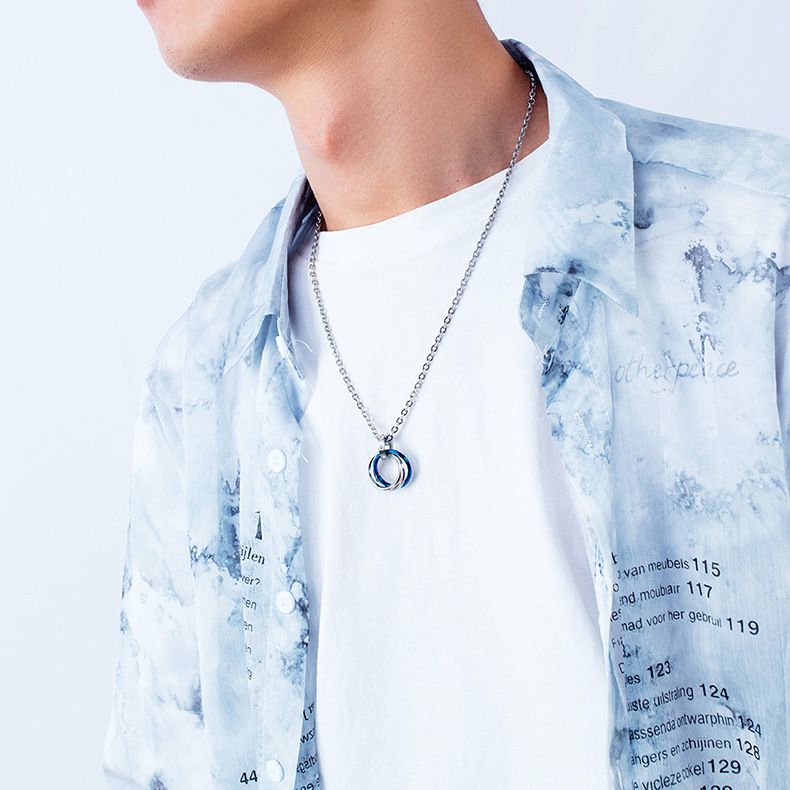 Collana con ciondolo a tre anelli intrecciati in acciaio inossidabile, per uomo, con catena per maglioni, per coppie_voghion.com