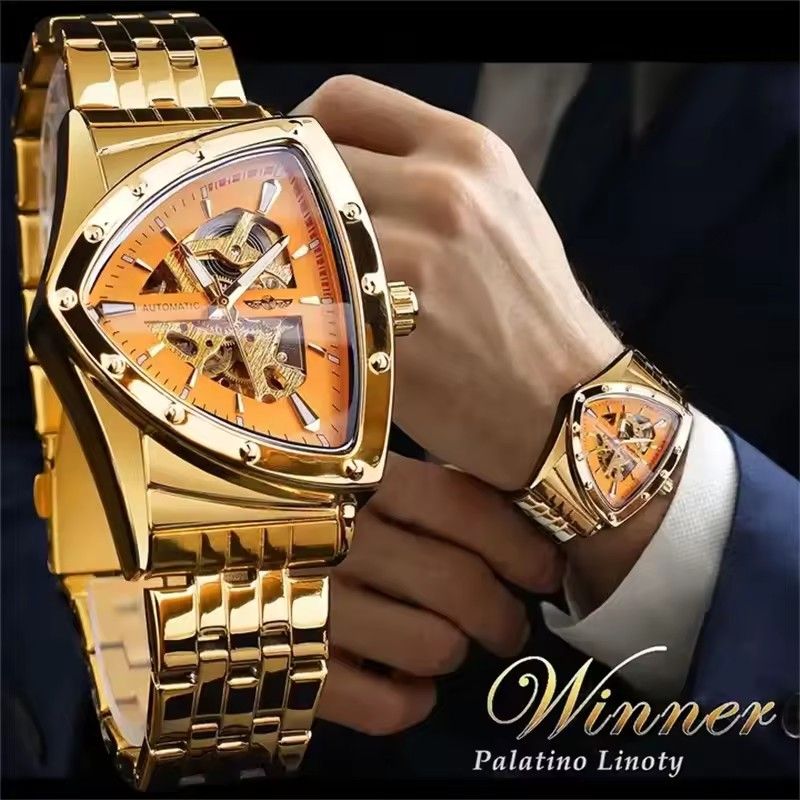 Premium Men's Luxury Automatic Mechanical Watch Stainless Steel Hollow Triangle Skeleton Dial Casual Men's Clock_voghion.com