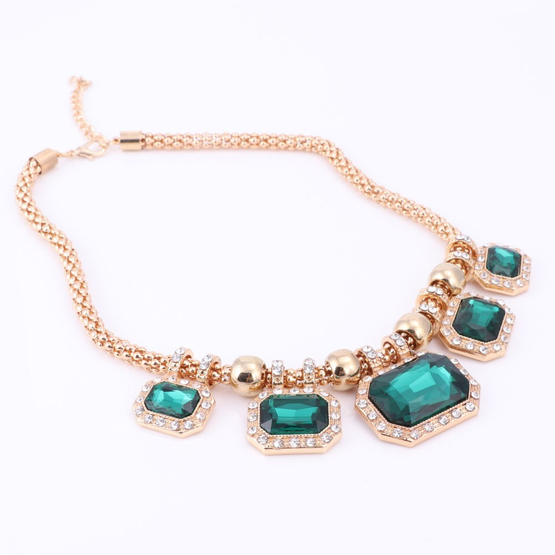 Fashion Necklace Bracelet Earrings Ring Green Gem Wedding Jewelry Sets For Women Crystal African Dress Accessories_voghion.com