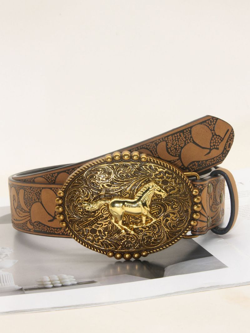 Cintura in pelle goffrata alla moda punk da cowboy western con testa di toro per donna_voghion.com