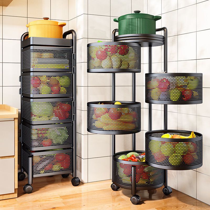 Kitchen Rotating Trolley Shelf Vegetable Fruit Basket Storage Rack Square Holder_voghion.com