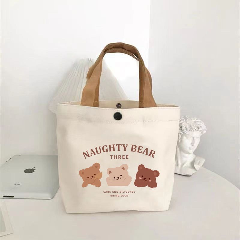 Canvas Small Compact Versatile Tote Women Students Lunch Box Simple Handbag For Office Workers Bento Bag_voghion.com