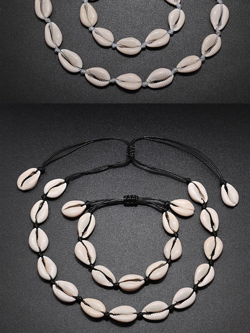 Hawaiian style woven jewelry set shell necklace handmade bracelet clavicle chain anklet bracelet beach spot_voghion.com