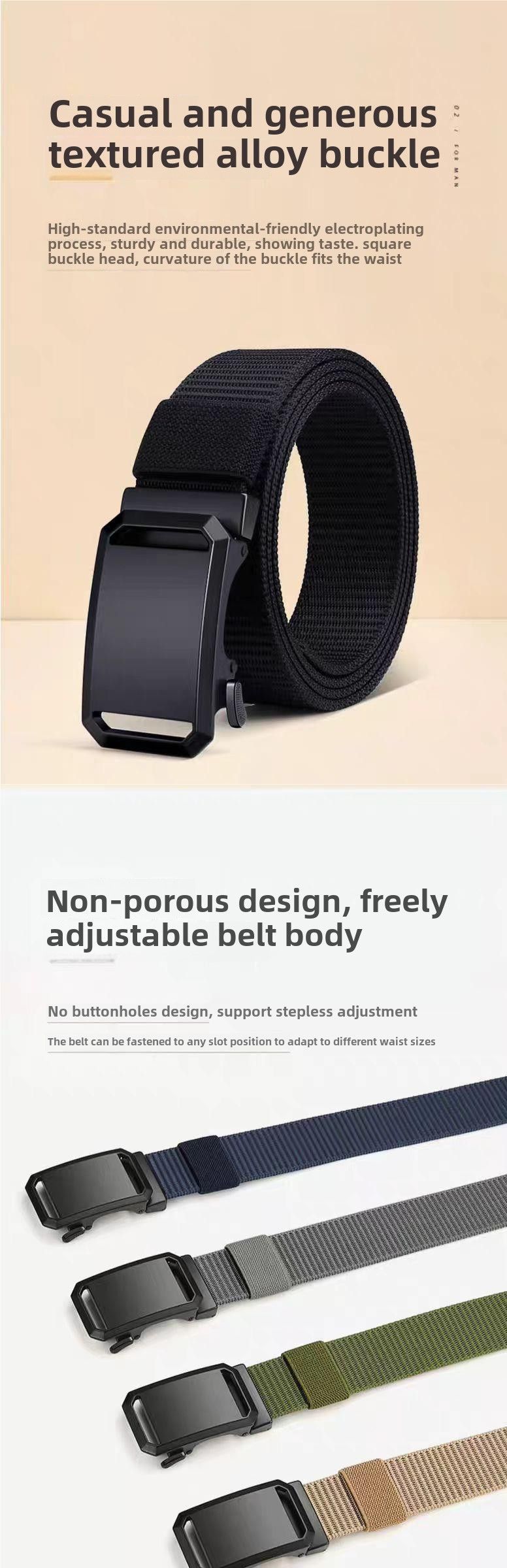 Ζώνη ανδρών από νάιλον καμβά με αυτόματη αγκράφα, casual, μοντέρνα υφασμένη ζώνη, χωρίς δόντια, τακτικής σχεδίασης, εξωτερική ζώνη_voghion.com