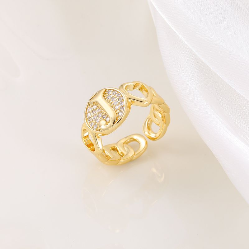 Neuer Herzbuchstabe aus echtem Gold mit eingelegtem Zirkonia und hochwertigem, personalisiertem Öffnungsring für Frauen_voghion.com
