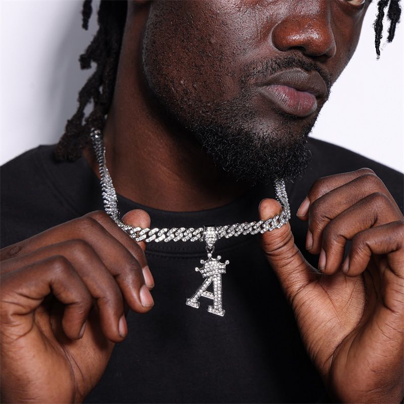 Collana con lettera a forma di corona popolare in oro e argento per uomo e donna hip hop, con diamanti pieni, collana con lettera a forma di fiore, lotto di gioielli_voghion.com