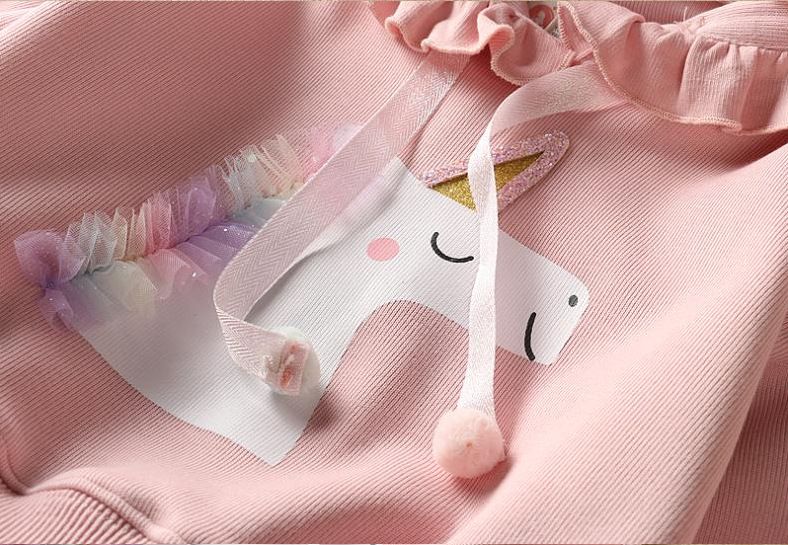 Kinderkleidung 2024 Herbst Neue Stil Mädchen Cartoon Pony Kapuzenpullover + Regenbogen Mesh Rock Set Kindermode Zweiteiliges Set_voghion.com